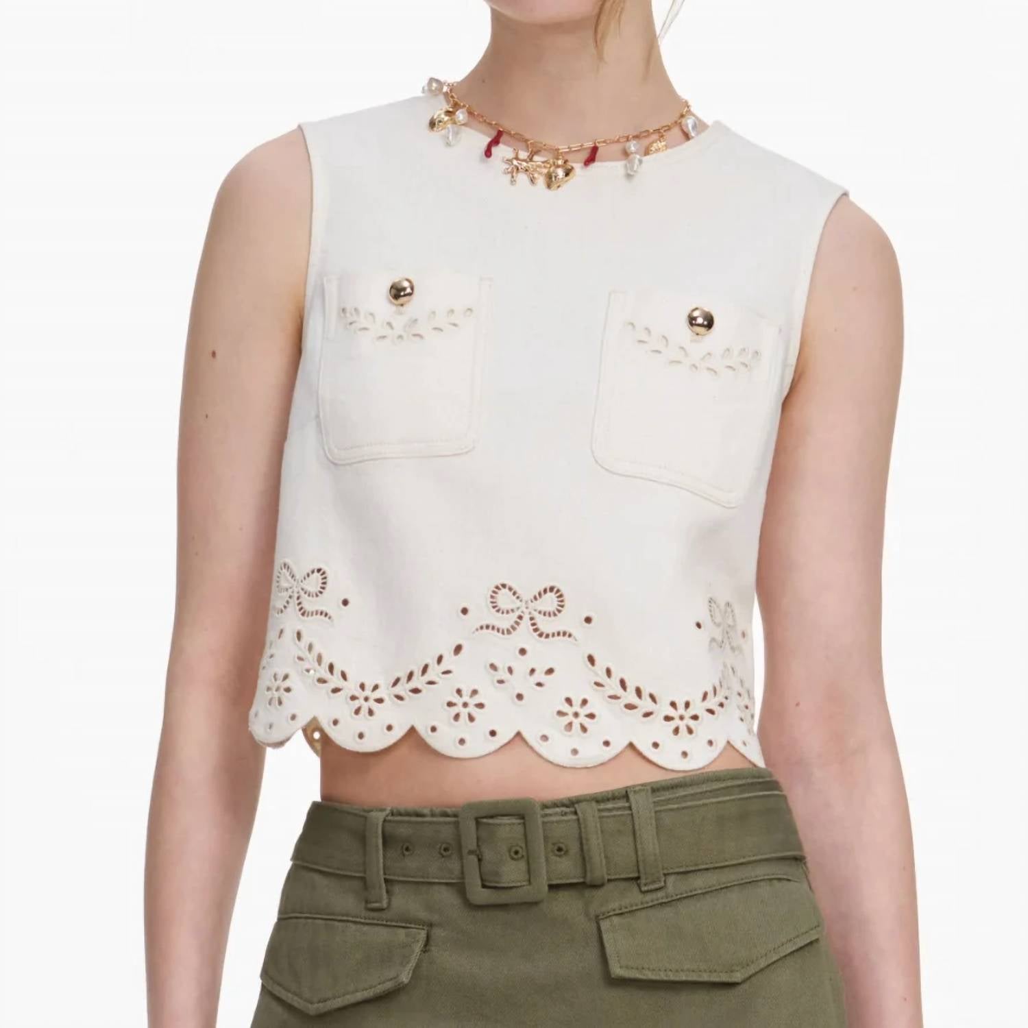Self-Portrait - Broderie Denim Top