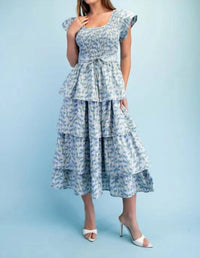Gigio - Floral Tiered Elastic Waist Midi Dress