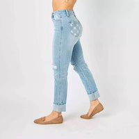 Judy Blue Star Bright Boyfriend Jeans in light wash blue - women's jeans - view 6