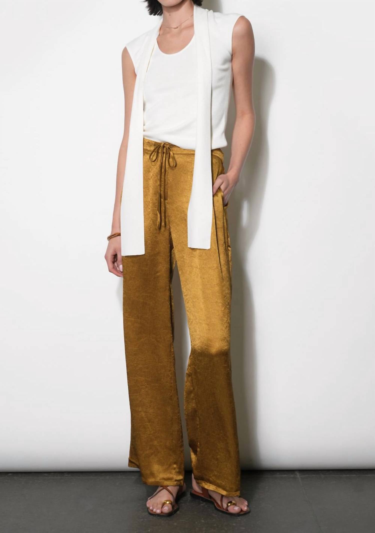 Greylin - Nova Satin Drawstring Wide Leg Pants