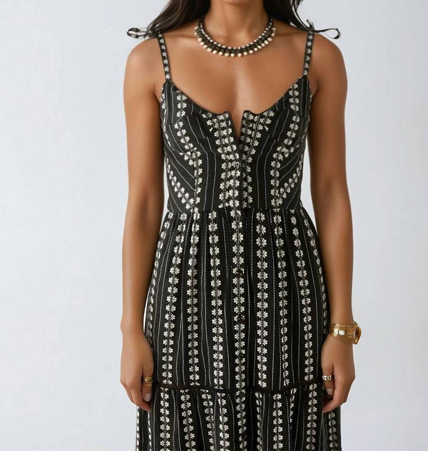 Maison Hotel Venus Embroidered Maxi Dress in black multi - women's dress - detail view
