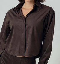 sundays Ozian Shirt Top in brown - women's long sleeve top - detail view