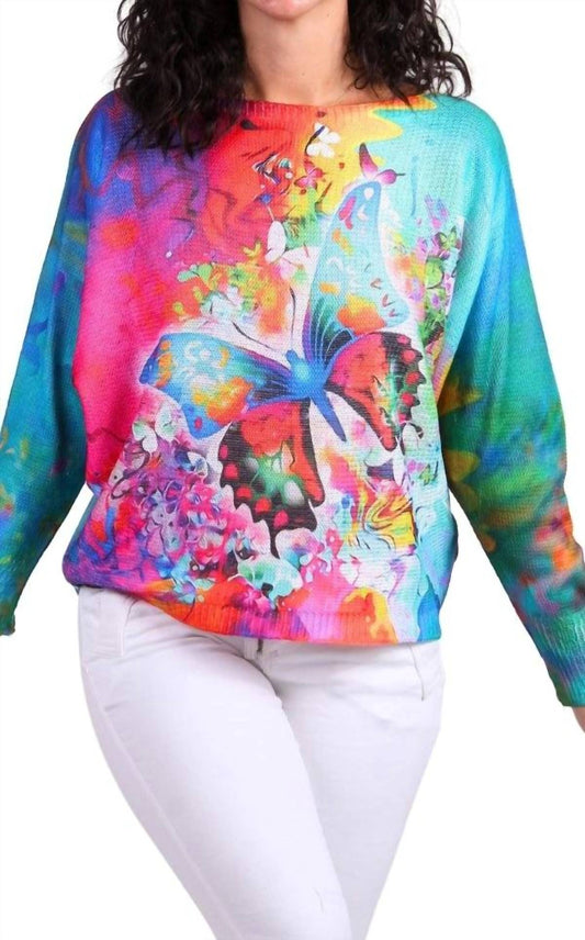 Gigi Moda - Daria Groovy Butterfly Print Batwing Sweater