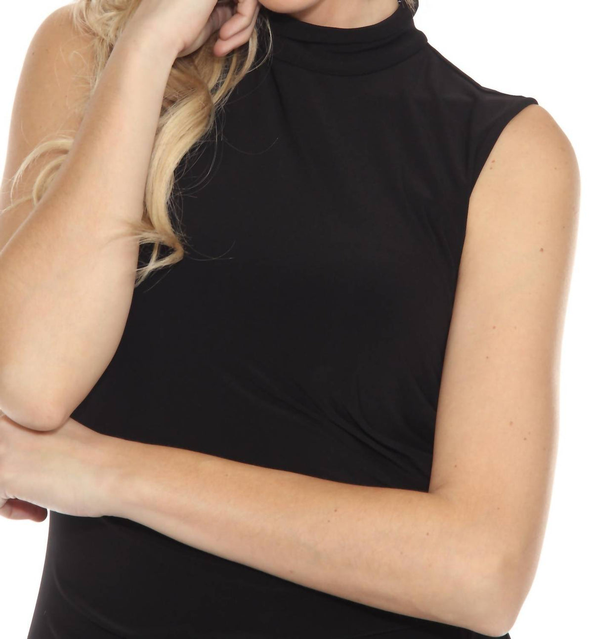 Joseph Ribkoff - Turtleneck Ruched Asymmetric Midi Dress