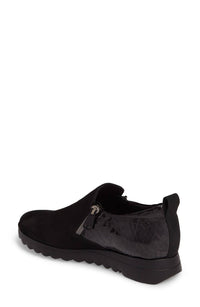 Munro Women's Kit Side Zippers Loafer in black nubuck enboss patent - women's flats - alternate view