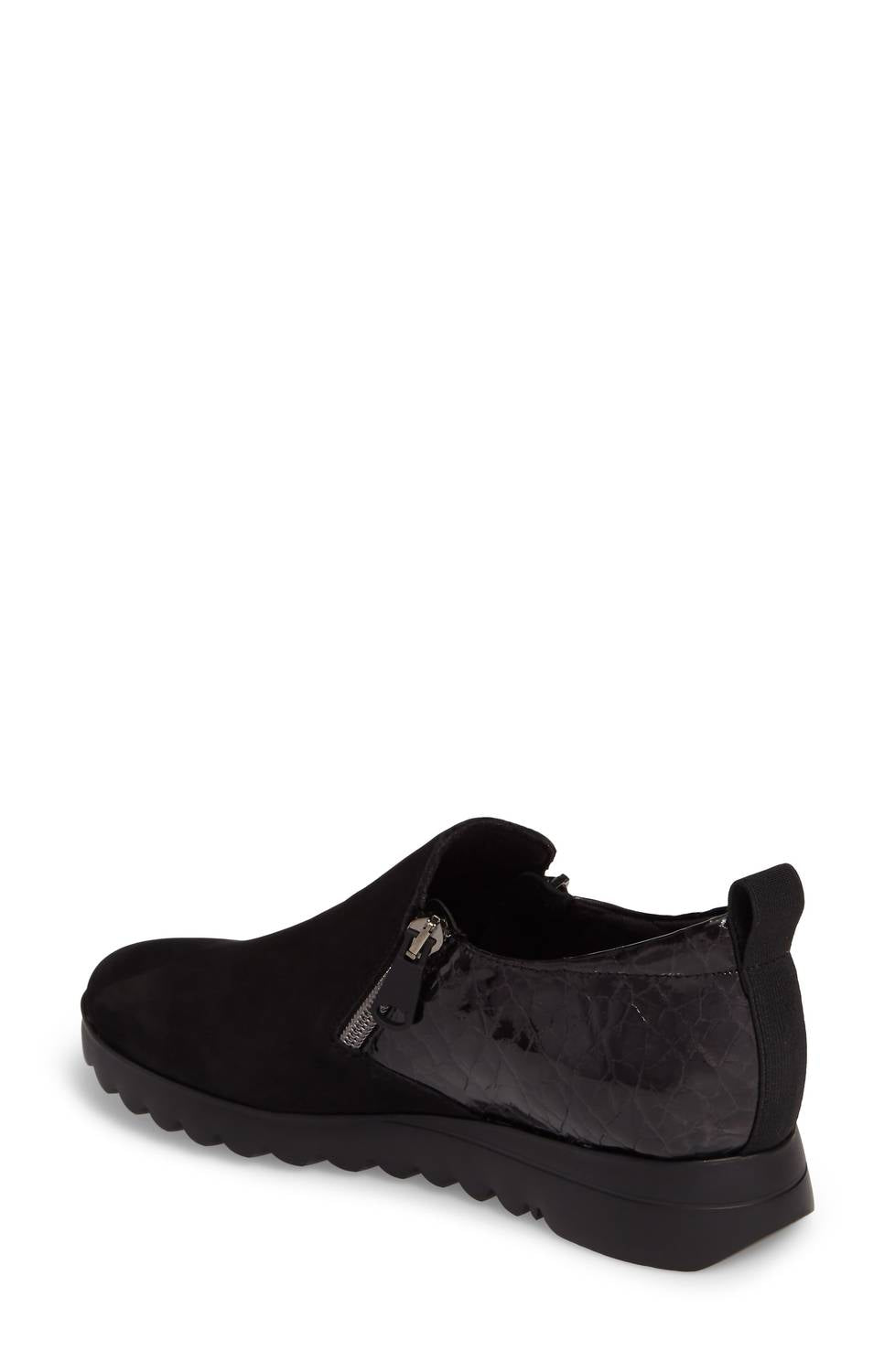 Munro Women's Kit Side Zippers Loafer in black nubuck enboss patent - women's flats - alternate view