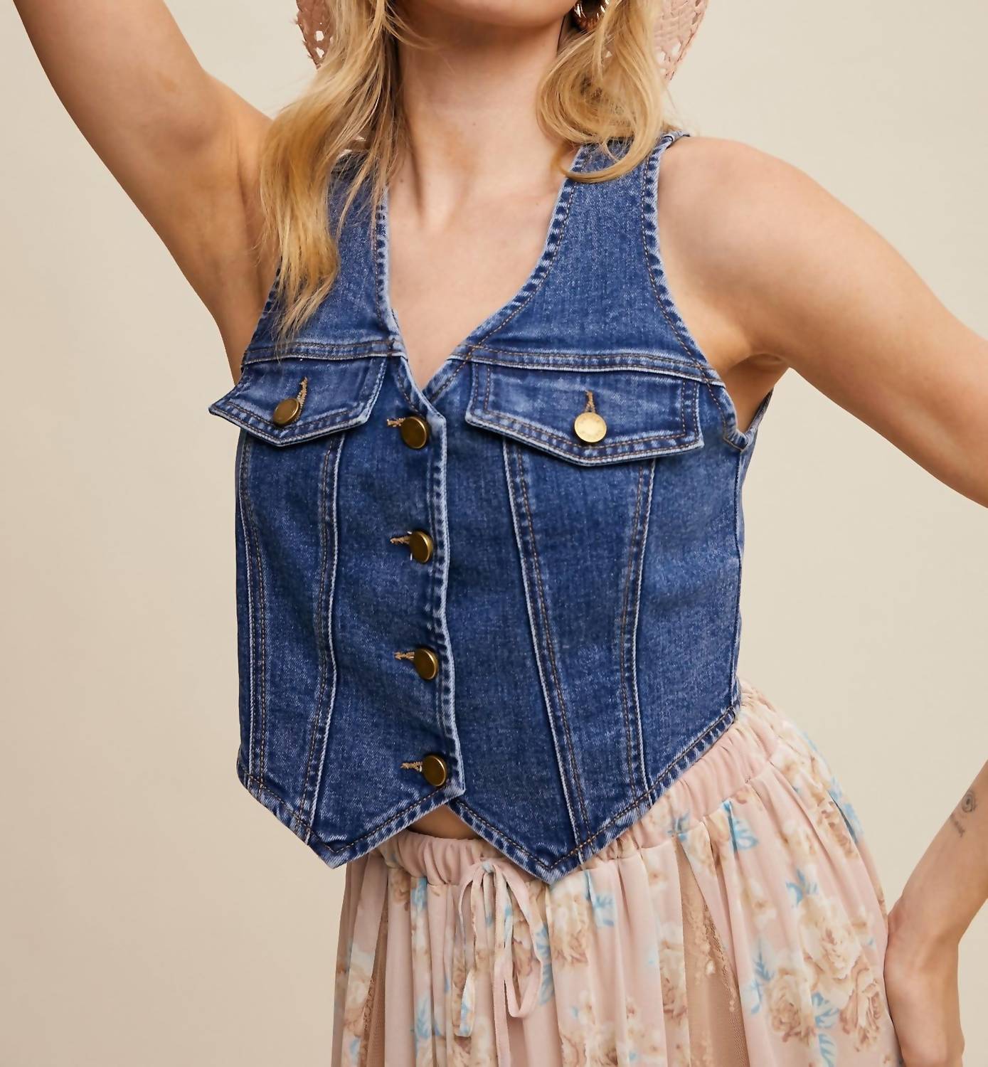 Listicle - Vintage Denim Vest Top