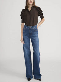 FRAME Houndstooth Gillian Top in americano multi - women's long sleeve top