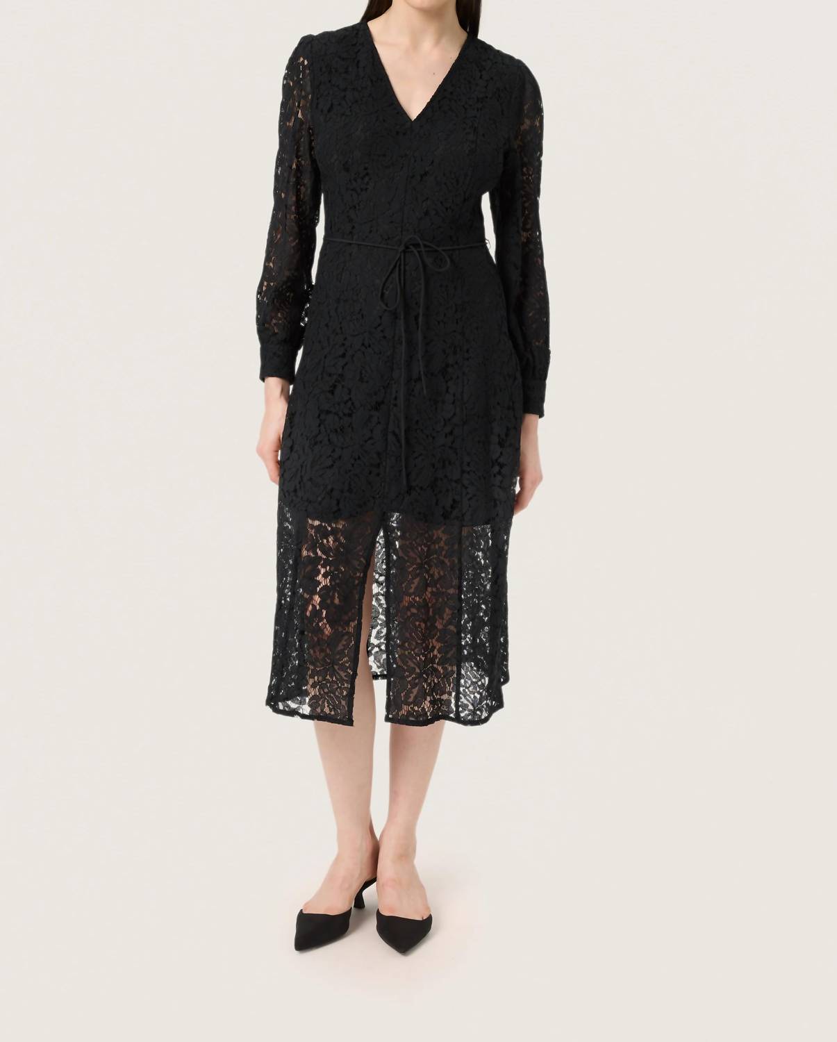 Soaked In Luxury - Hanni V-neck Long Sleeves Lace Midi Dress