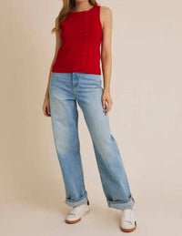 Gilli - Boat Neck Button Up Ribbed Top