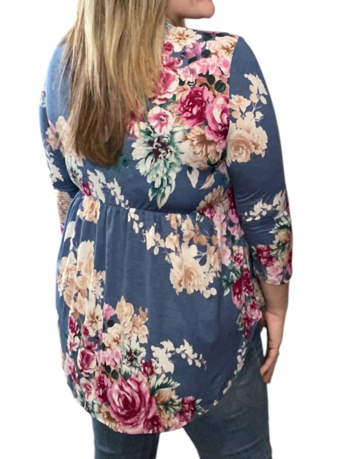 Honeyme - Floral Gabby Babydoll Tunic Top