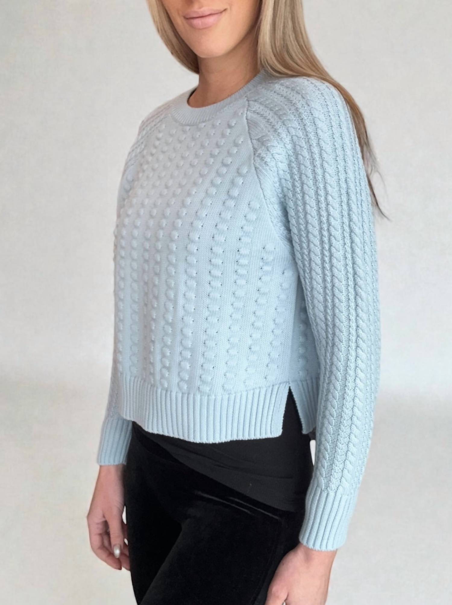 Autumn Cashmere Popcorn Raglan Crew Sweater in glacier - women's sweater - detail view