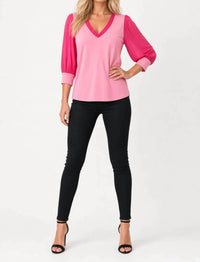 Maven West - 3/4 Sleeve Mixed Media Top