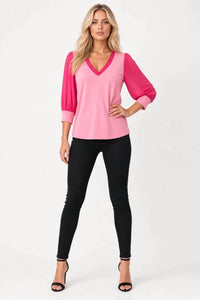 Maven West - 3/4 Sleeve Mixed Media Top