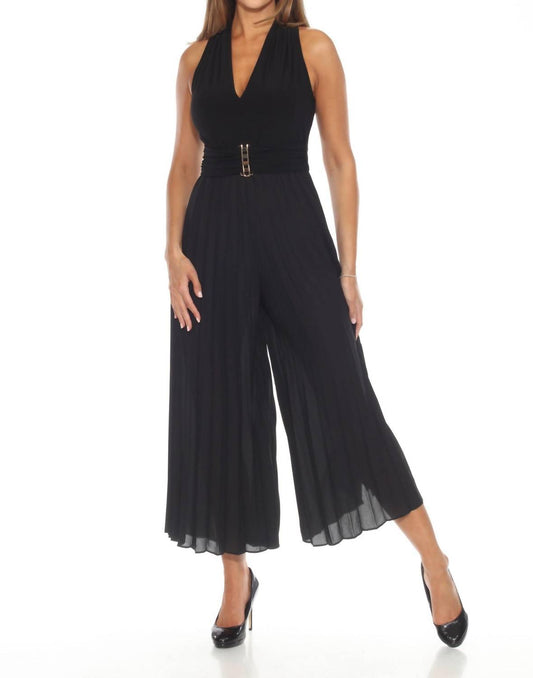 Joseph Ribkoff - V-neck Sleeveless Pleated Wide-leg Jumpsuit