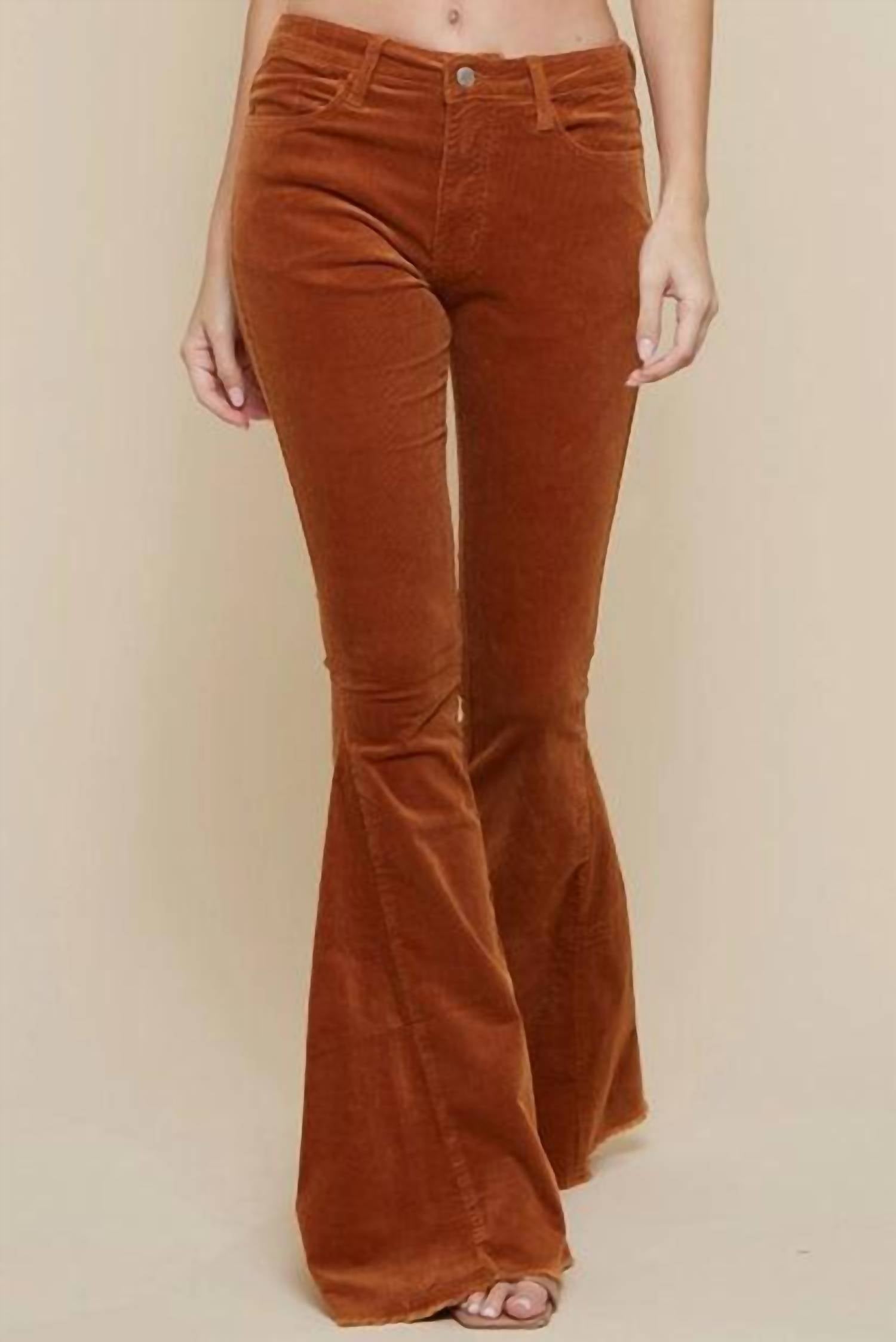 Saints & Hearts - Frayed Hem Corduroy Bell Bottoms Pants