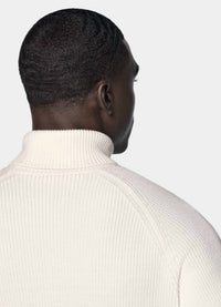 SUITSUPPLY Ribbed Merino Wool Turtleneck Sweater - Plus in off white - men's sweater - view 4