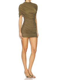 Amanda Uprichard Evianna Mini Dress in olive - women's dress - detail view