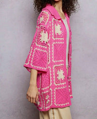 Pol - Short Sleeve Granny Square Crochet Shirt Top