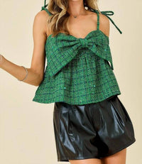 Day + Moon - Plaid Bow Babydoll Top