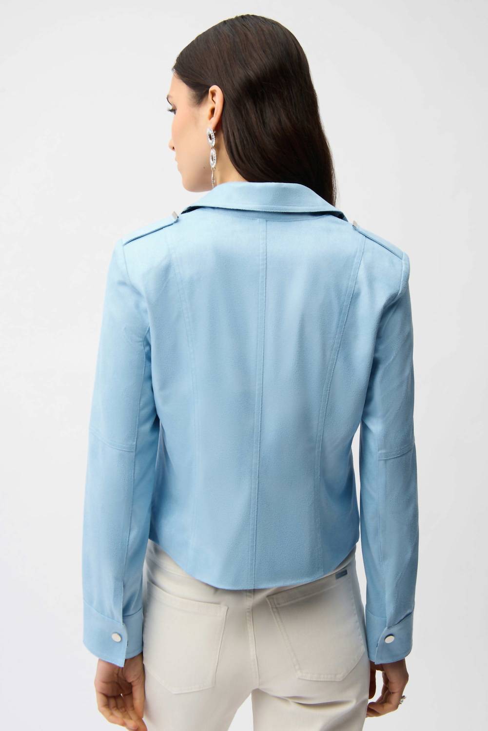 Joseph Ribkoff - Foiled Faux Suede Fitted Jacket with Decorative Buckles