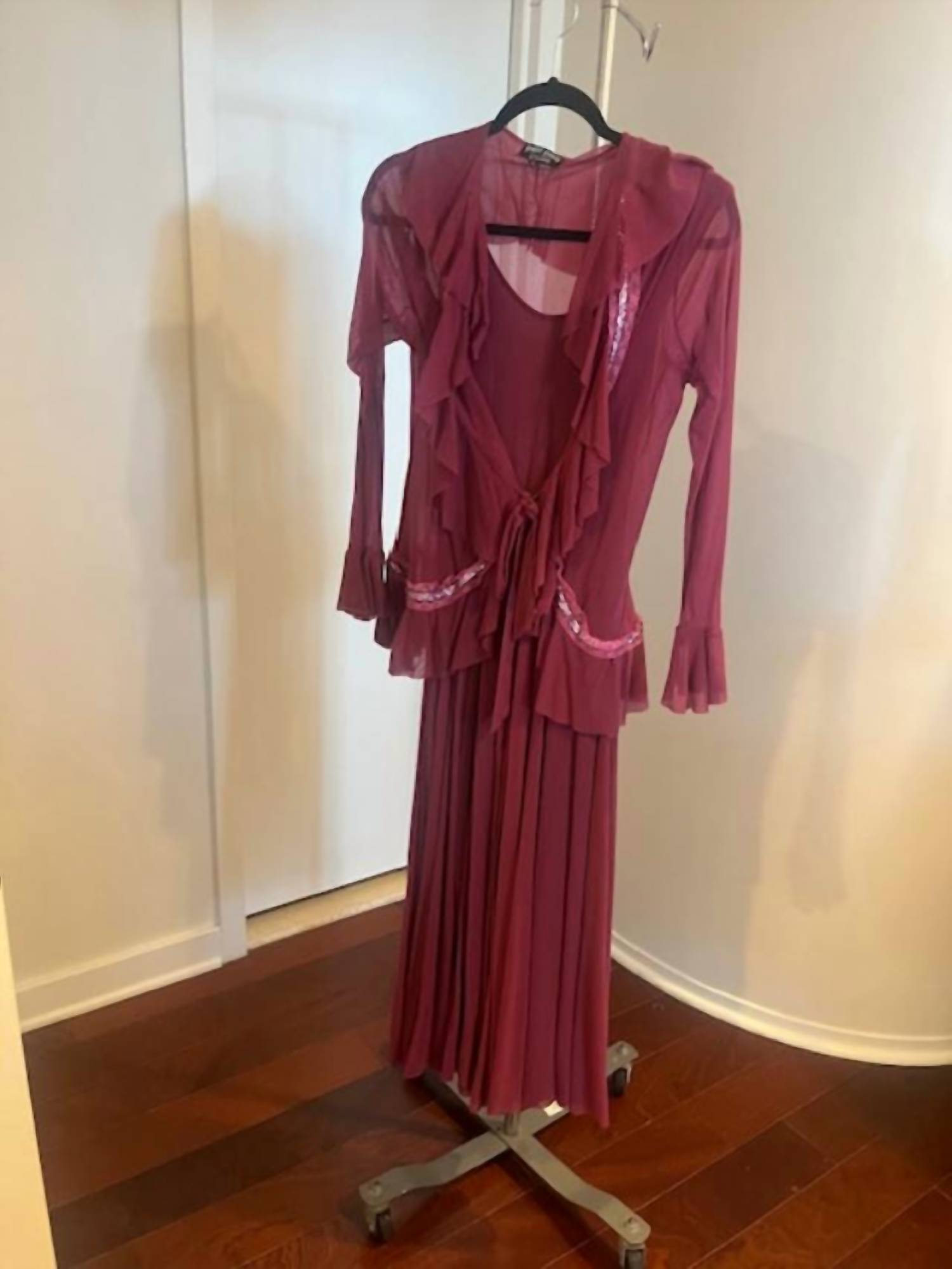 Petit Pois By Viviana G Women's Ruffled Applique Jacket & Princess Dress in cranberry - women's dress