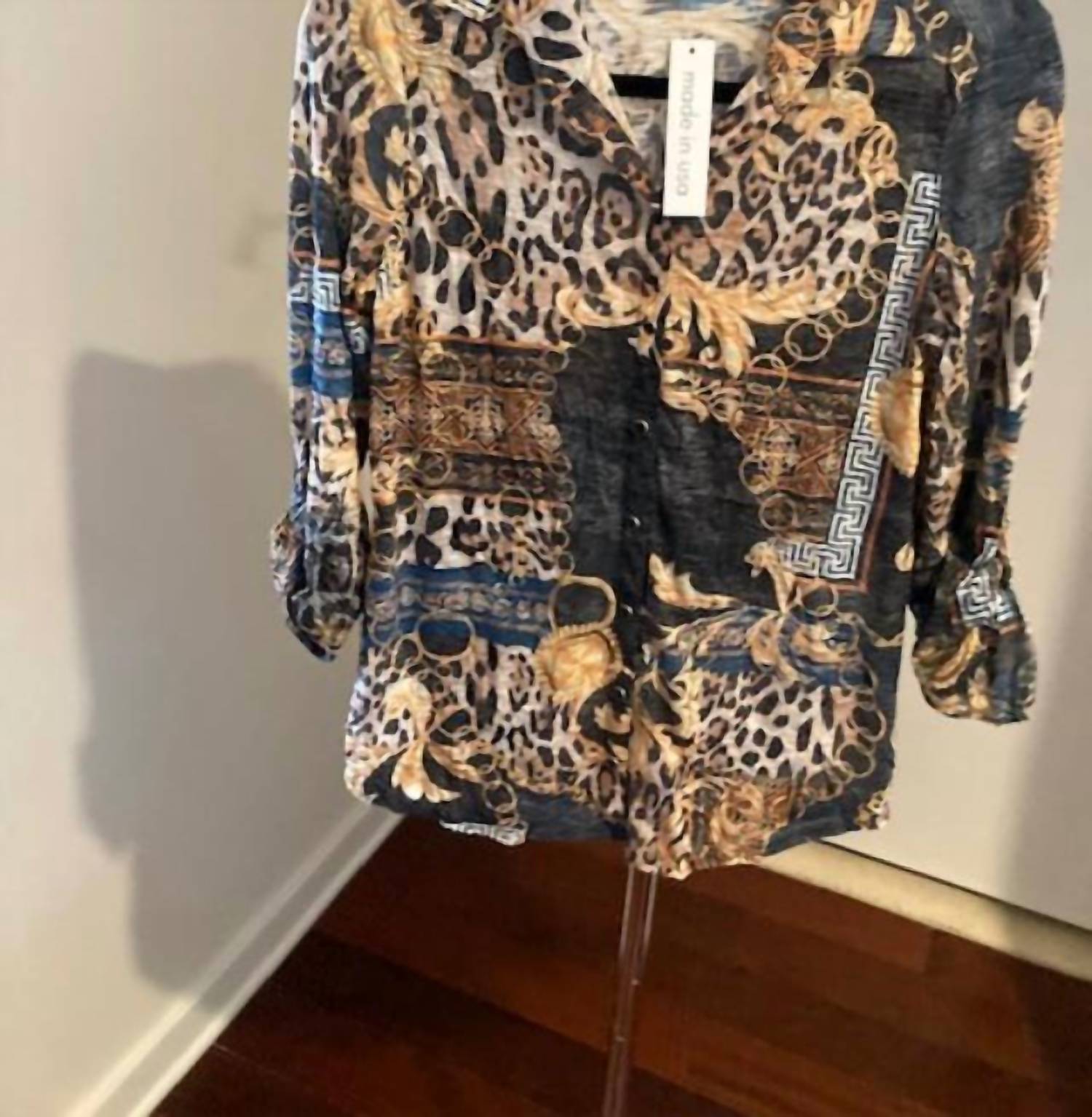 David Cline Women's Animal Print Blouse in black and camel - women's blouse