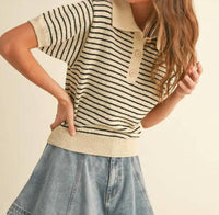 Miou Muse - Demi Striped Knit Collared Top
