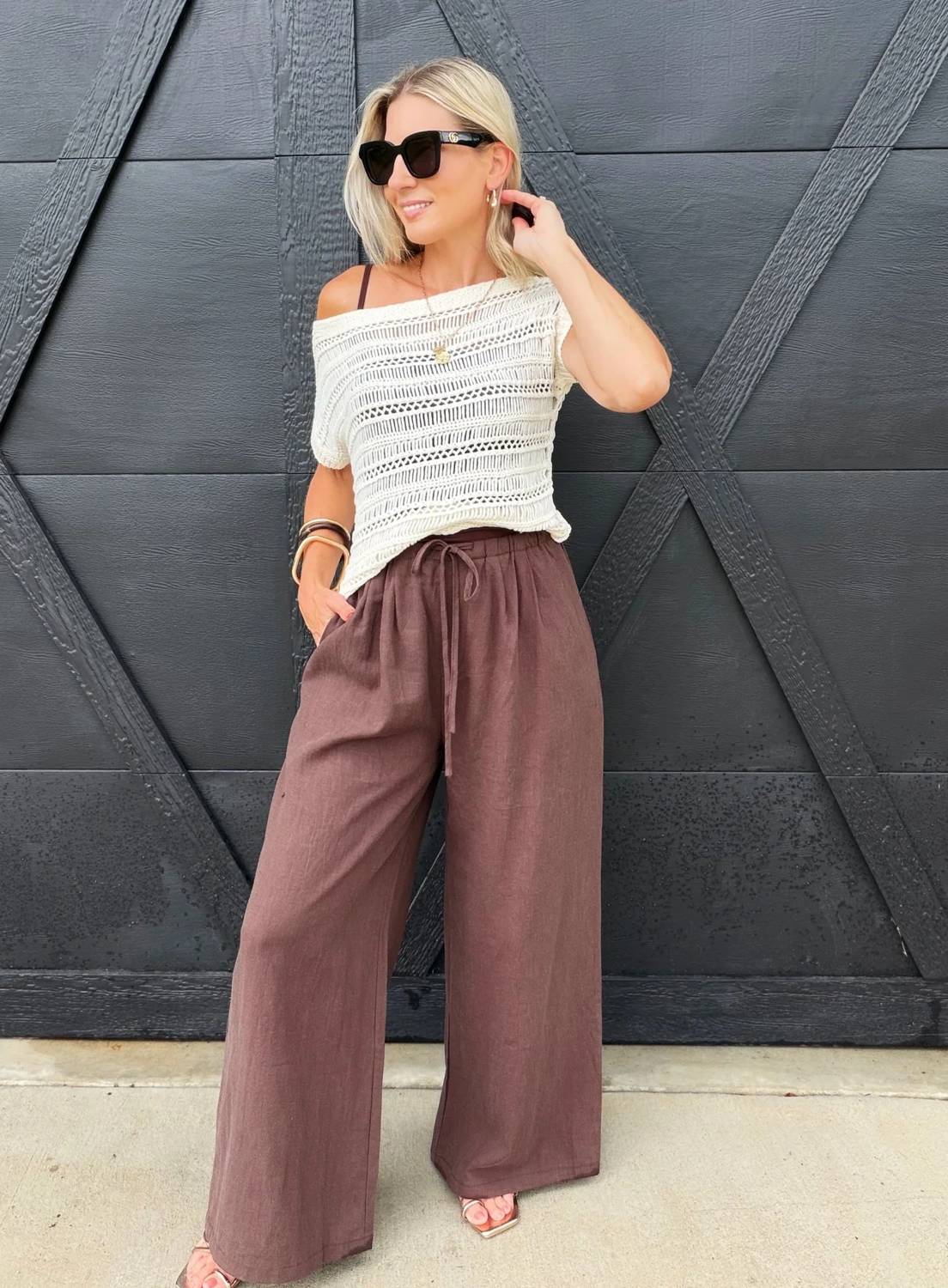 Mustard Seed - Women's Gathered Drawstring Wide Leg Trouser