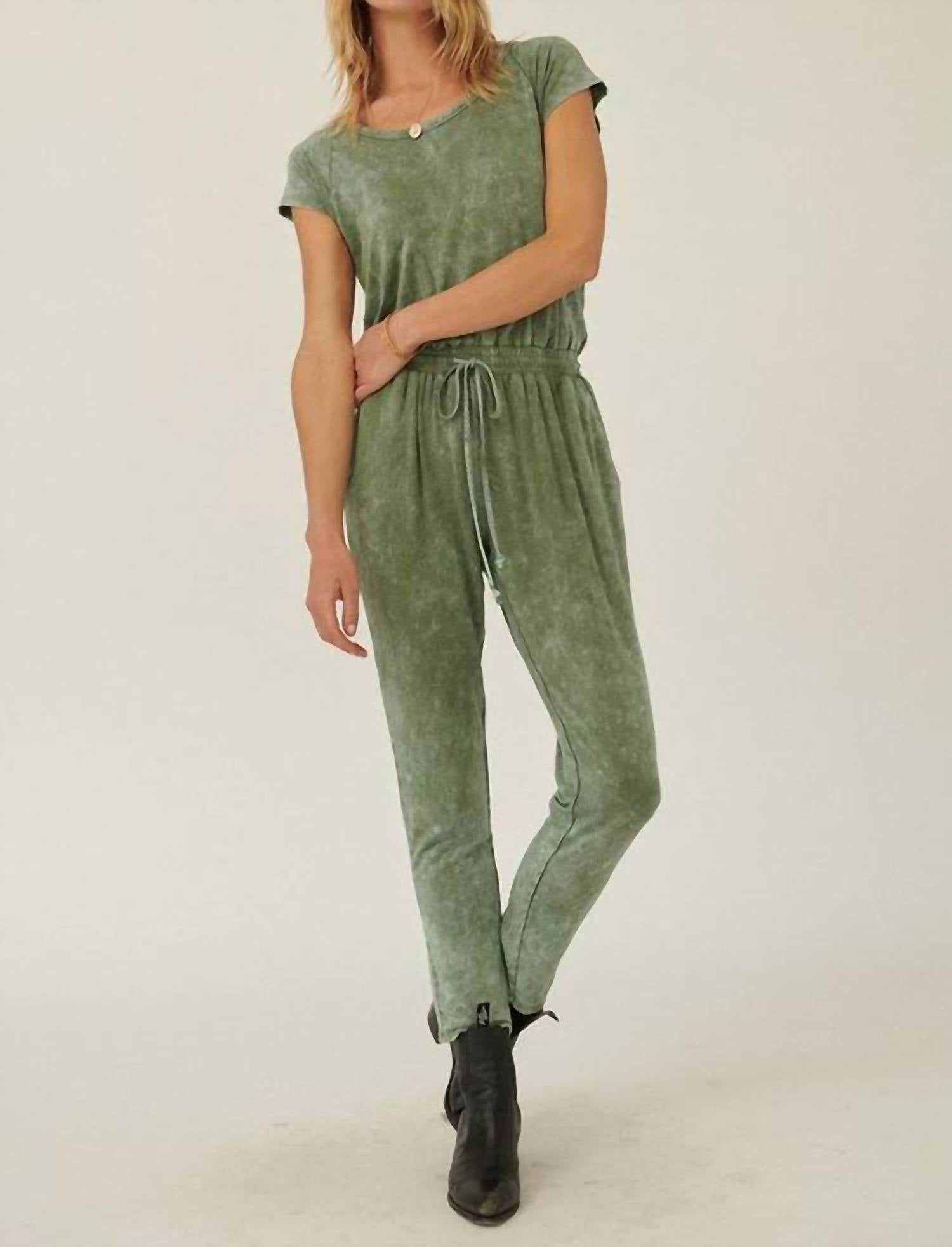 PROMESA Mineral Washed Finish Knit Jumpsuit in green - women's pants