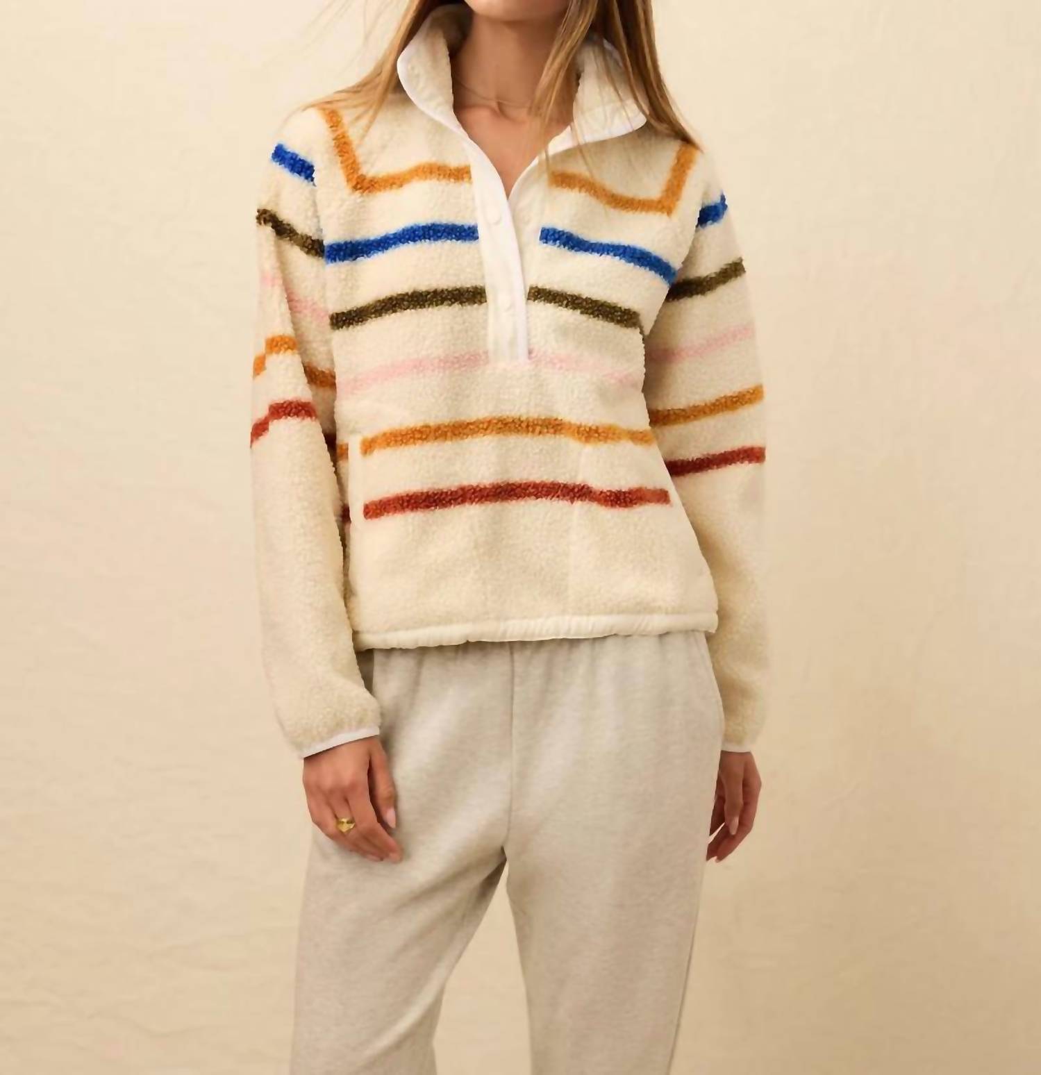 Faherty Fireside Popover Sweatshirt in dream fleece stripe - women's top
