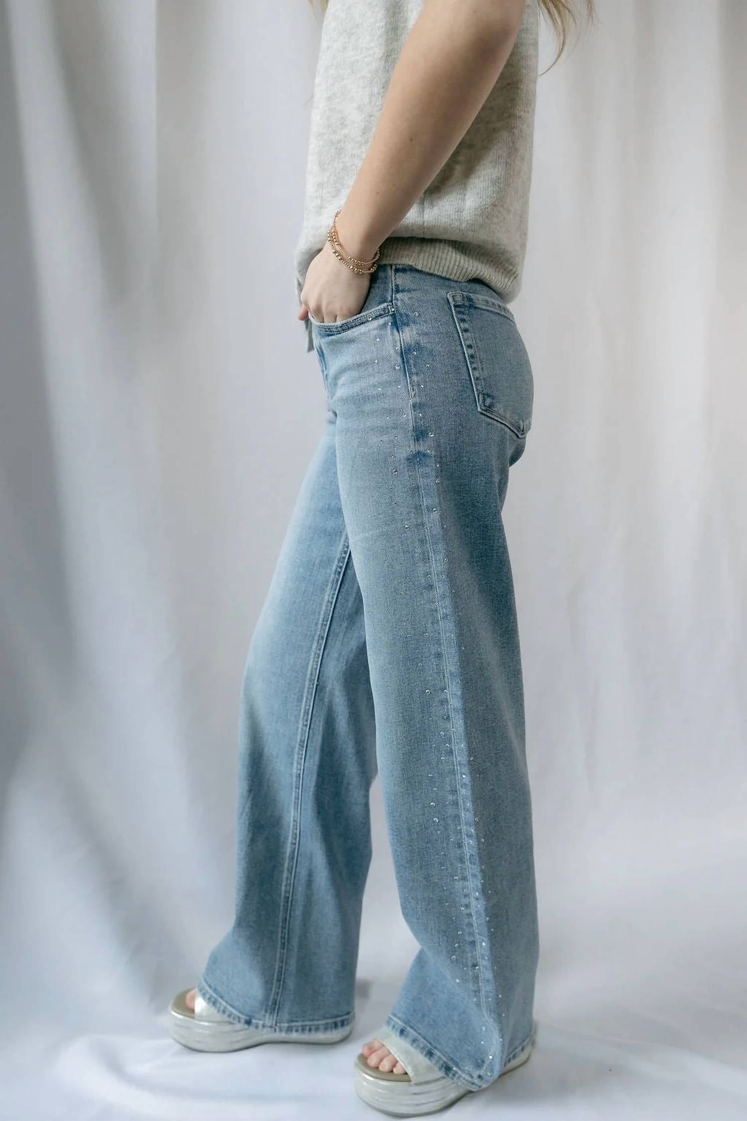 Flying Monkey - Nyc Stone Embellished Wide Leg Pants