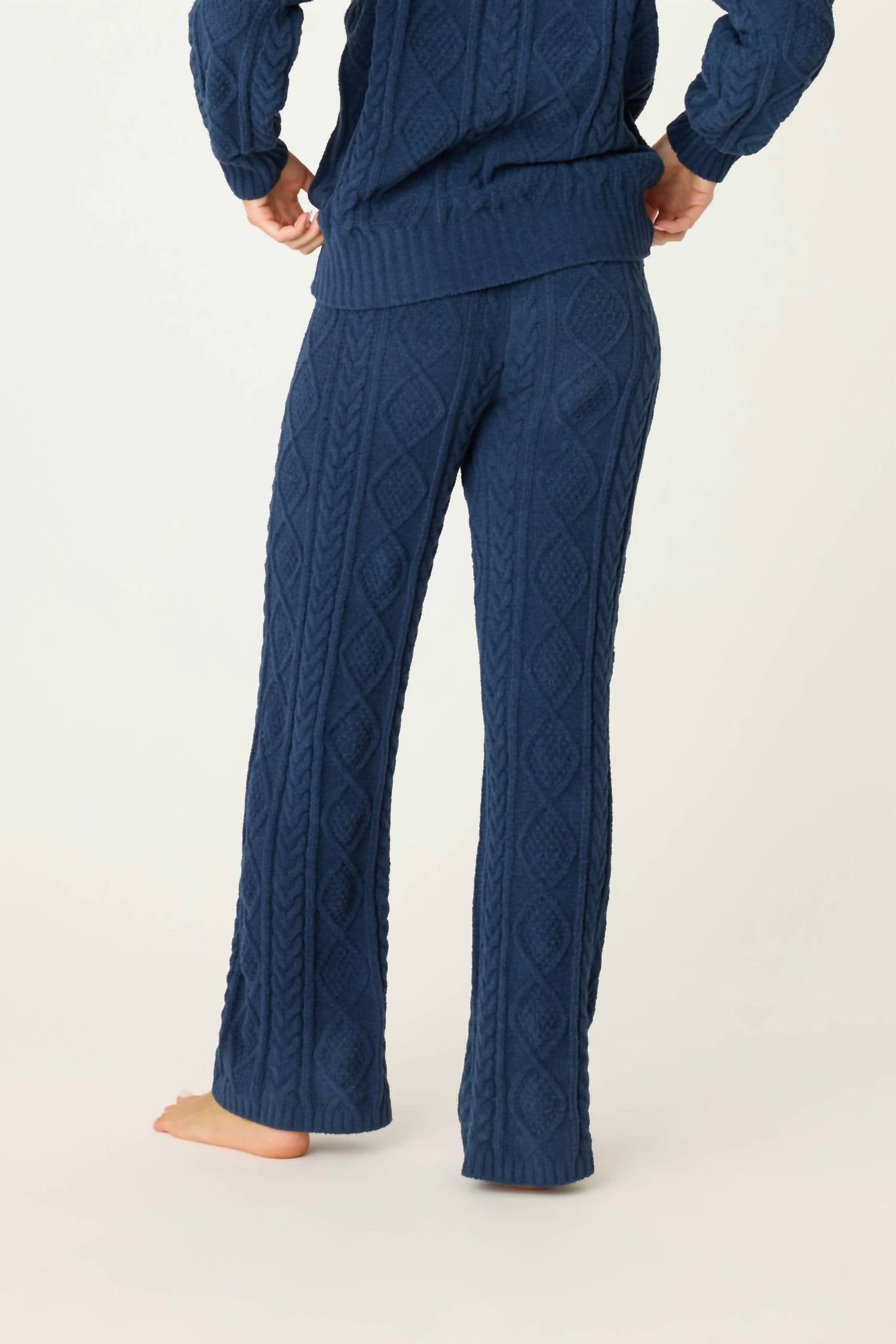 PJ Salvage Midnight Cozy Cable Pants in midnight navy - women's pants - detail view
