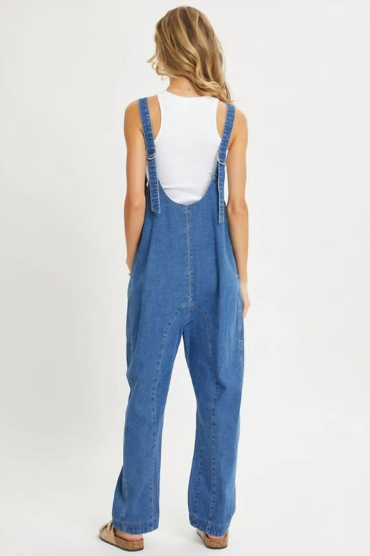 Sweet Lovely By Jen - Denim Open Back Pull On Overall
