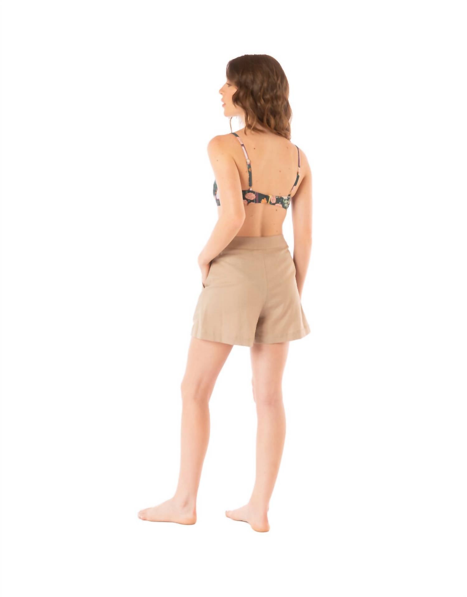 Kiby's Devon High Waist Shorts in beige - women's shorts - alternate view