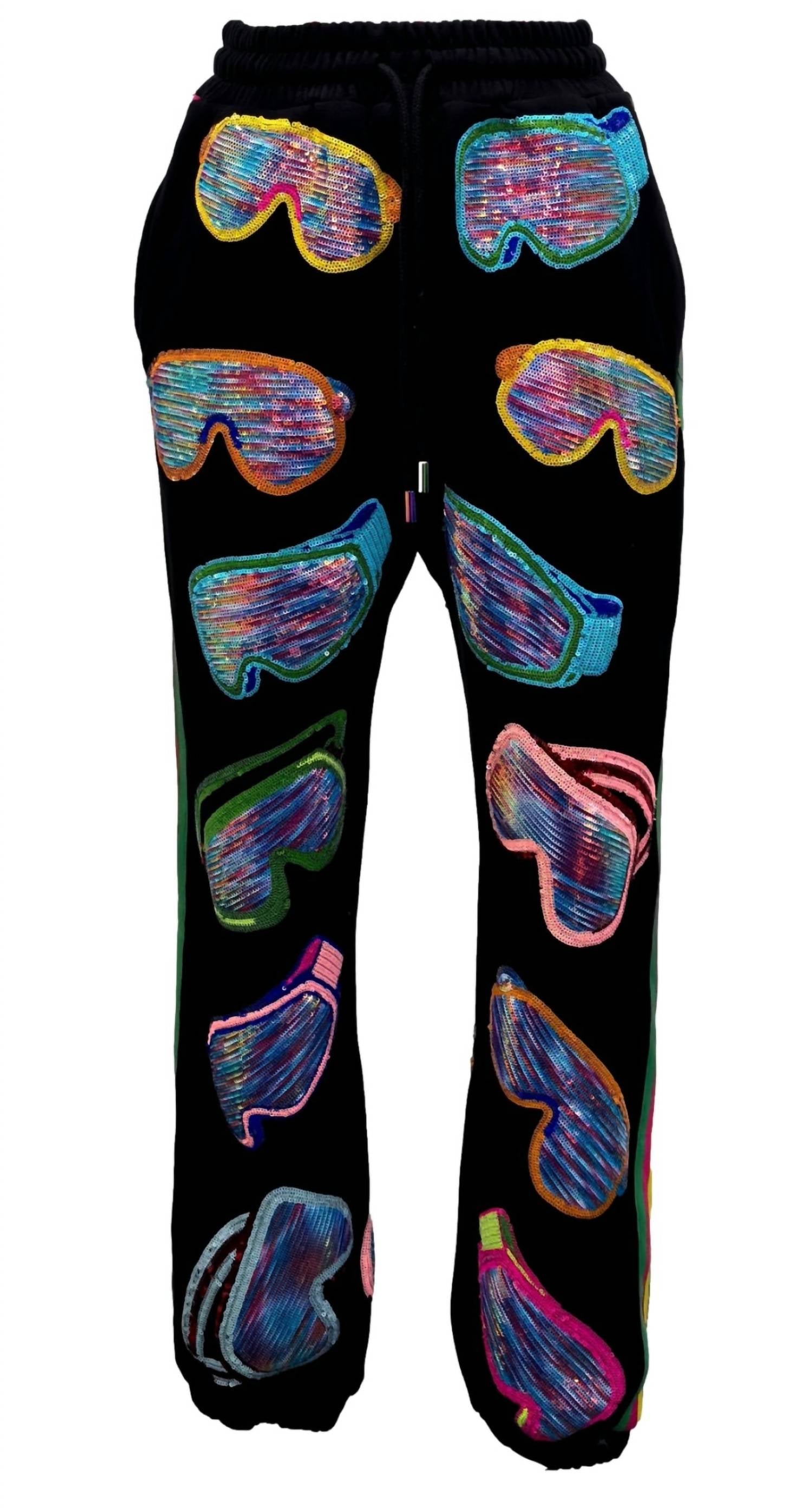 QUEEN OF SPARKLES Ski Goggle Sport Stripe Jogger in black multi - women's pants - view 5