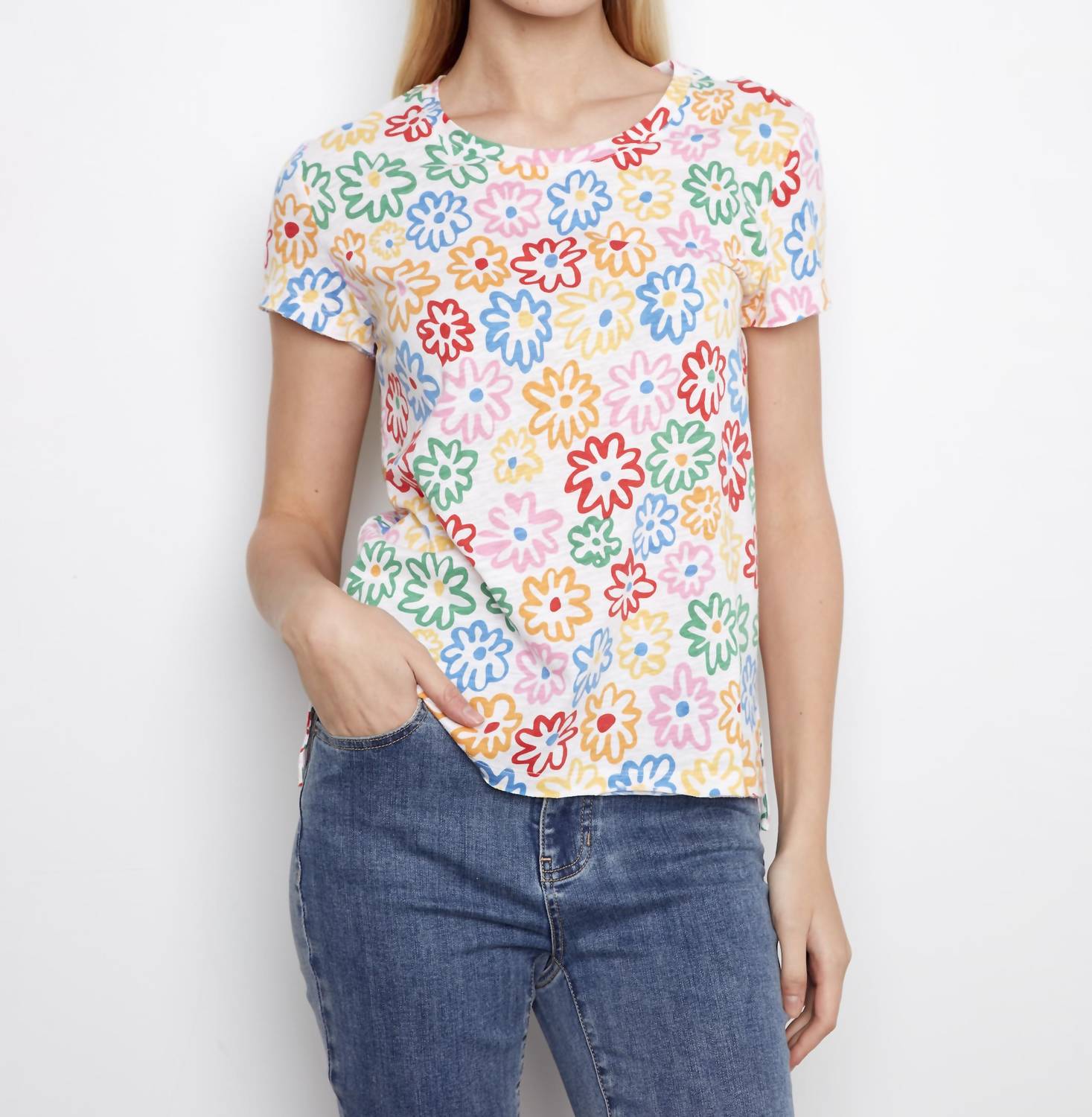 Charlie B - Cotton tee with multi color flowers