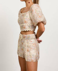 Skies Are Blue - Paisley Puff Sleeve Crop Top