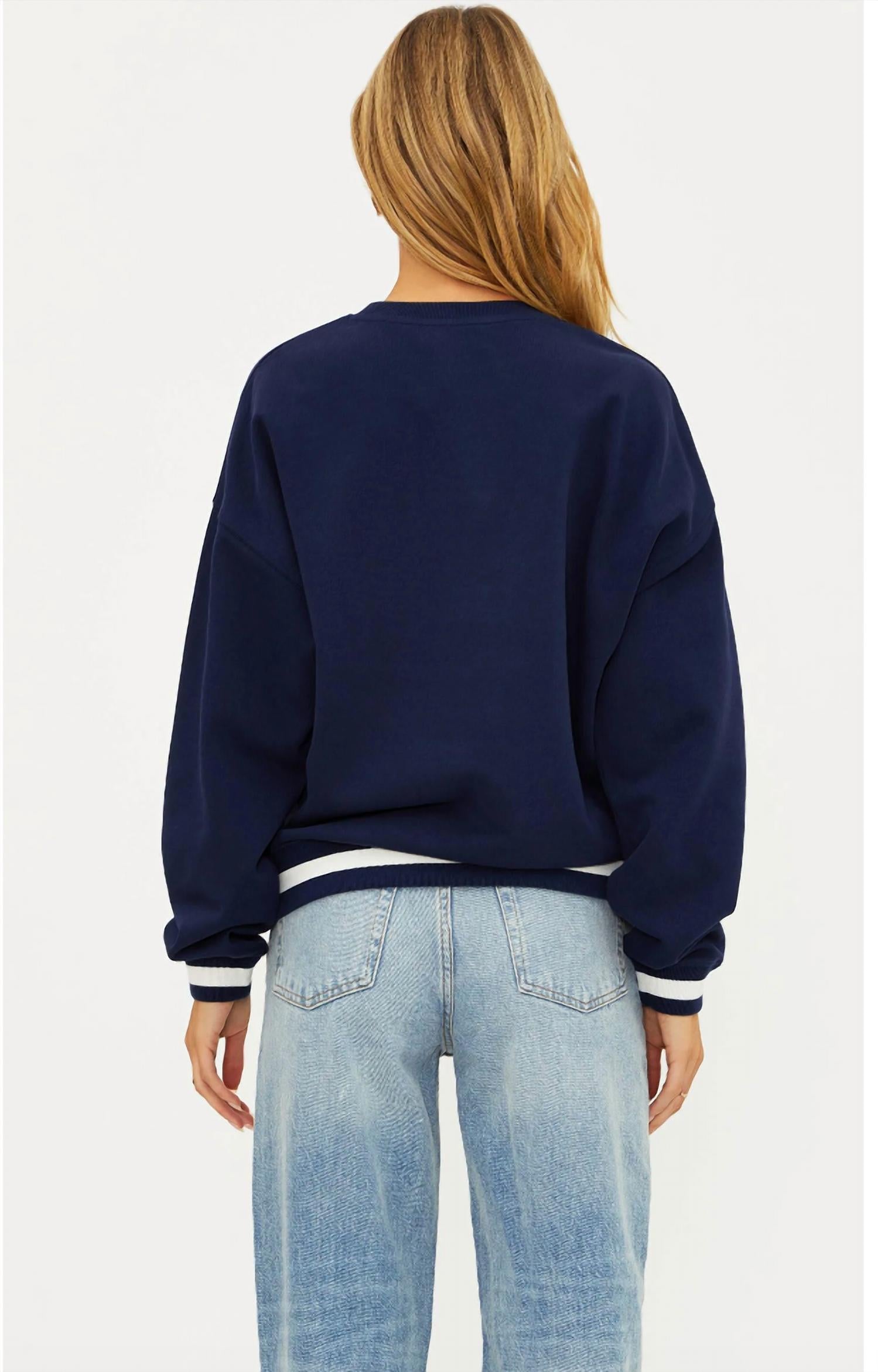 Beach Riot Devyn Game Day Long Sleeve Sweatshirt in navy - women's top - alternate view