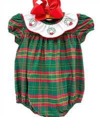 Charming Little One Girl's Berry Wreath Grace Bubble Romper in green multi - kids' item - detail view