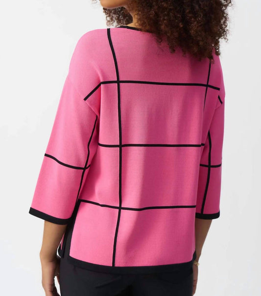 Joseph Ribkoff - Joseph Ribkoff Two-tone Plaid 3/4 Sleeves Lightweight Sweater Top