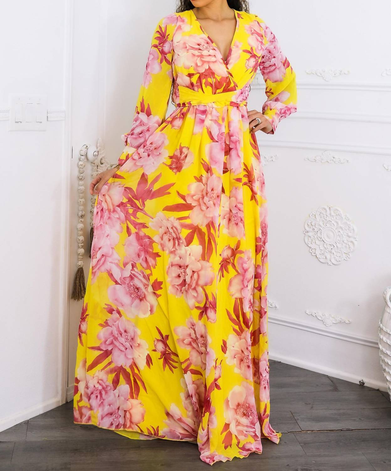Surelymine - Sunset Bloom Maxi Dres Floral Wrap Dress