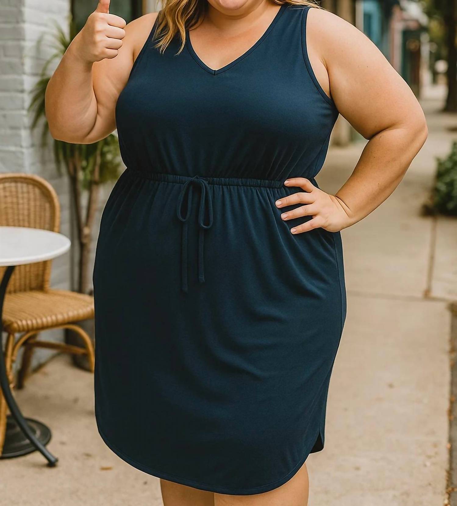 Zenana - Cotton Sleeveless Drawstring Waist Dress - Plus