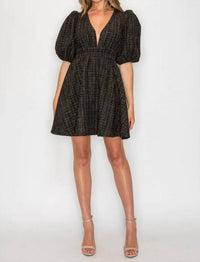 Meet Me In Santorini - Ebony Tweed Puff Sleeve Dress