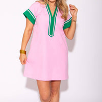 THML Striped Contrast Mini Dress in pink and green - women's dress