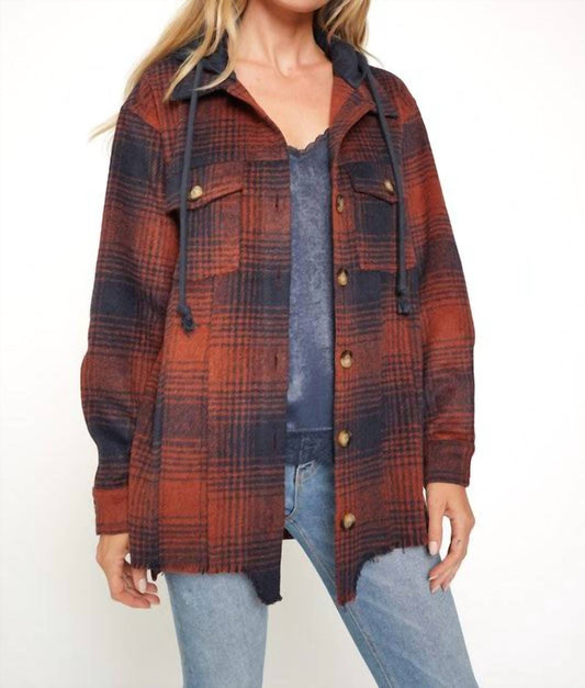 Mystree - Kirsten Oversized Plaid Hooded Shacket