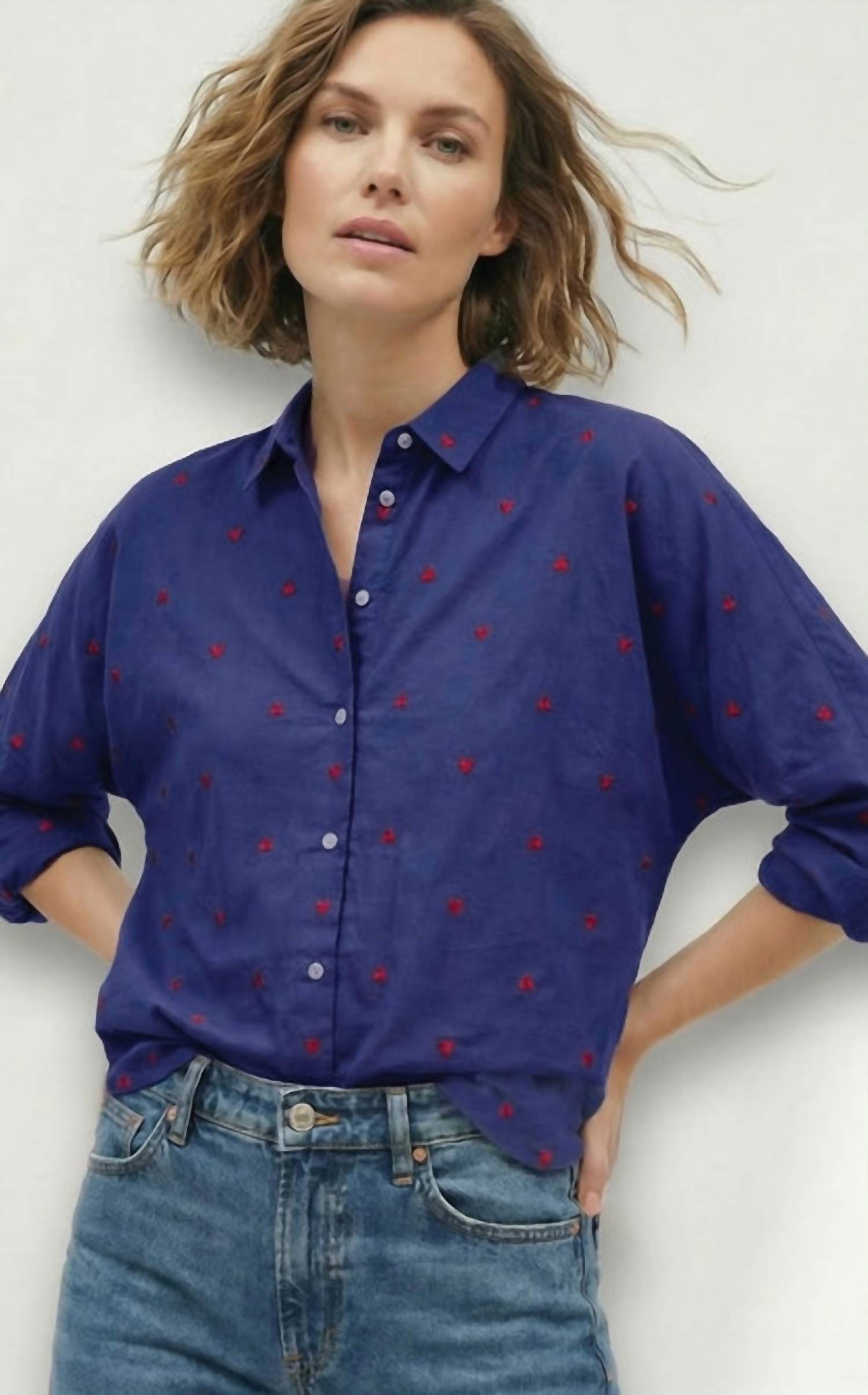 Lilla P - Embroidered Hearts Button Down