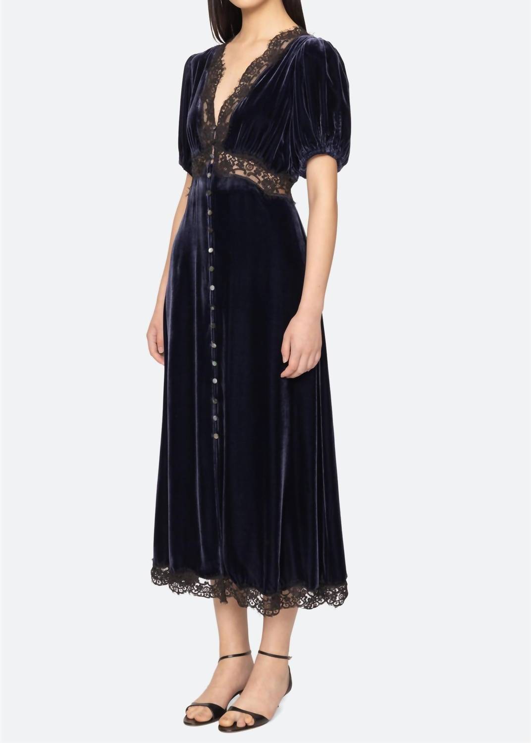 Seak - Clarice Velvet Puff Sleeve Midi Dress