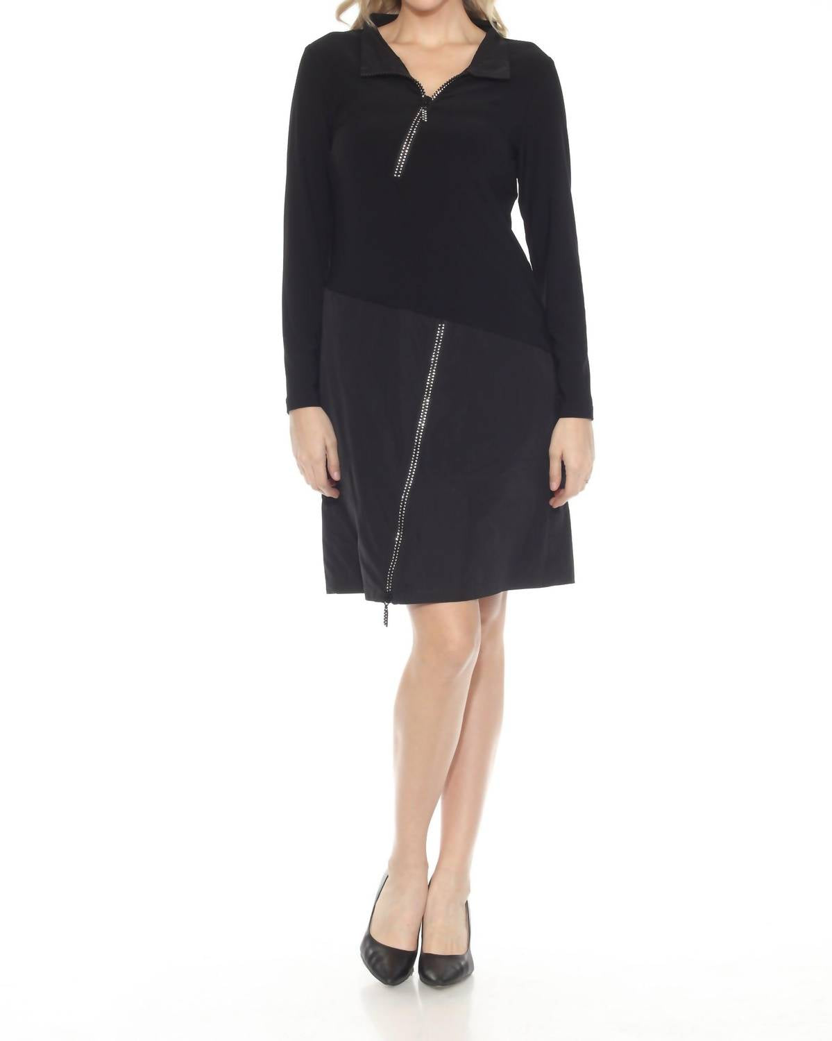 Joseph Ribkoff - Women's Embellished Zipper High Neck Dress