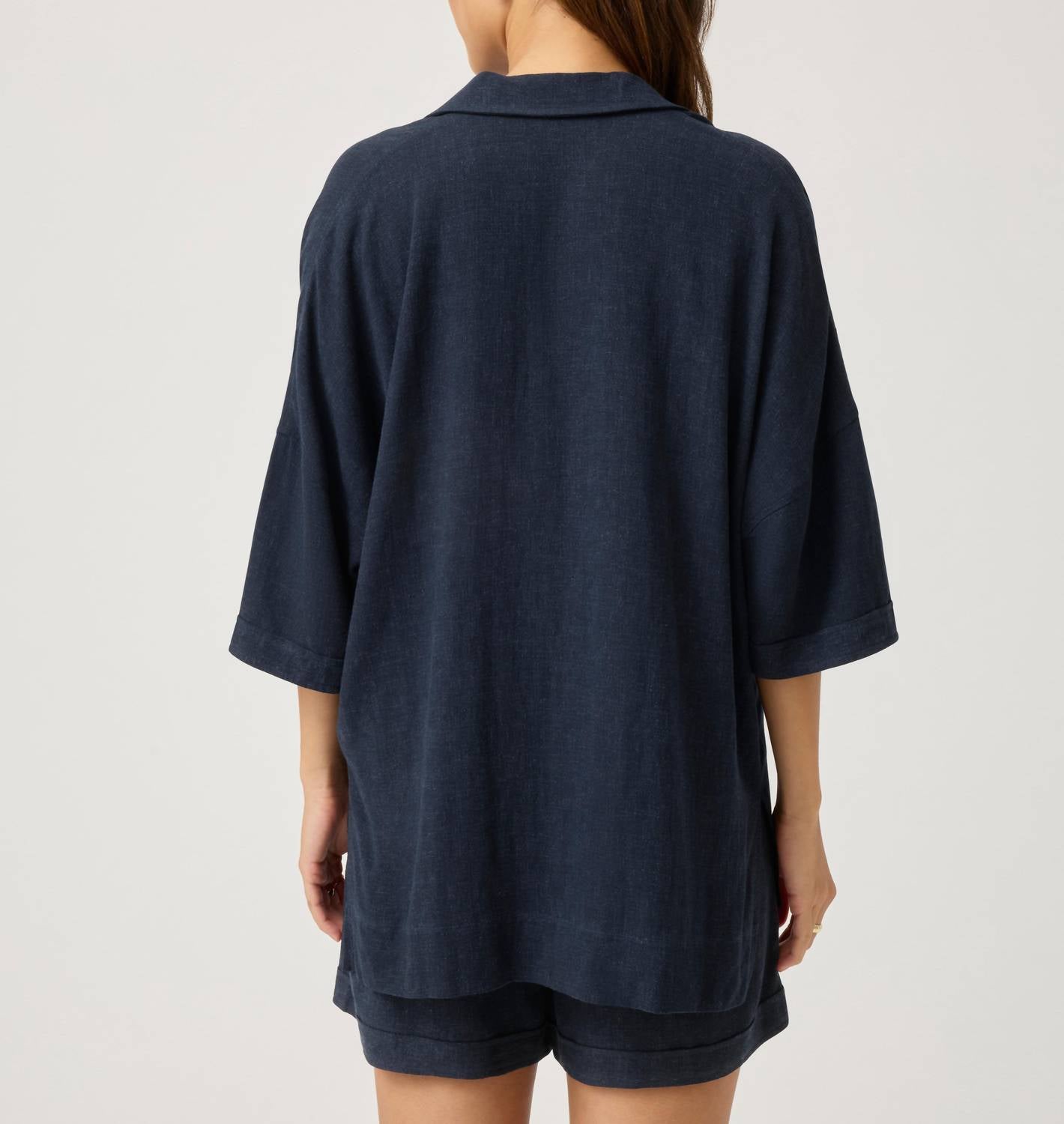 Splendid Coastal Elbow Length Sleeves Top in navy - women's blouse - detail view